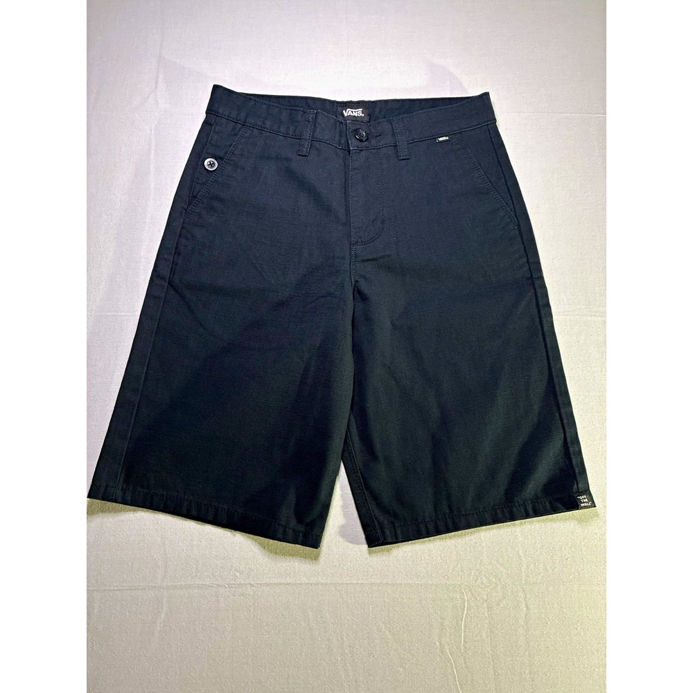 VANS Unisex Adults S Solid Black Cotton Chino Shorts Flat Front Pockets